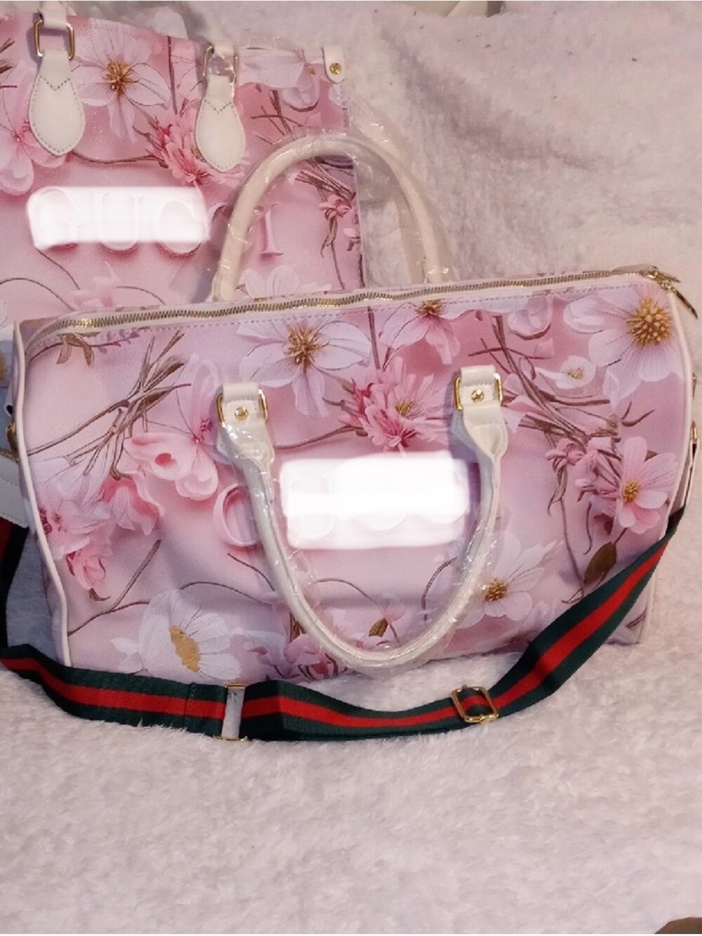 GUCCIDesigner Pink Floral Tote and Duffle Set - Picture 3 of 9